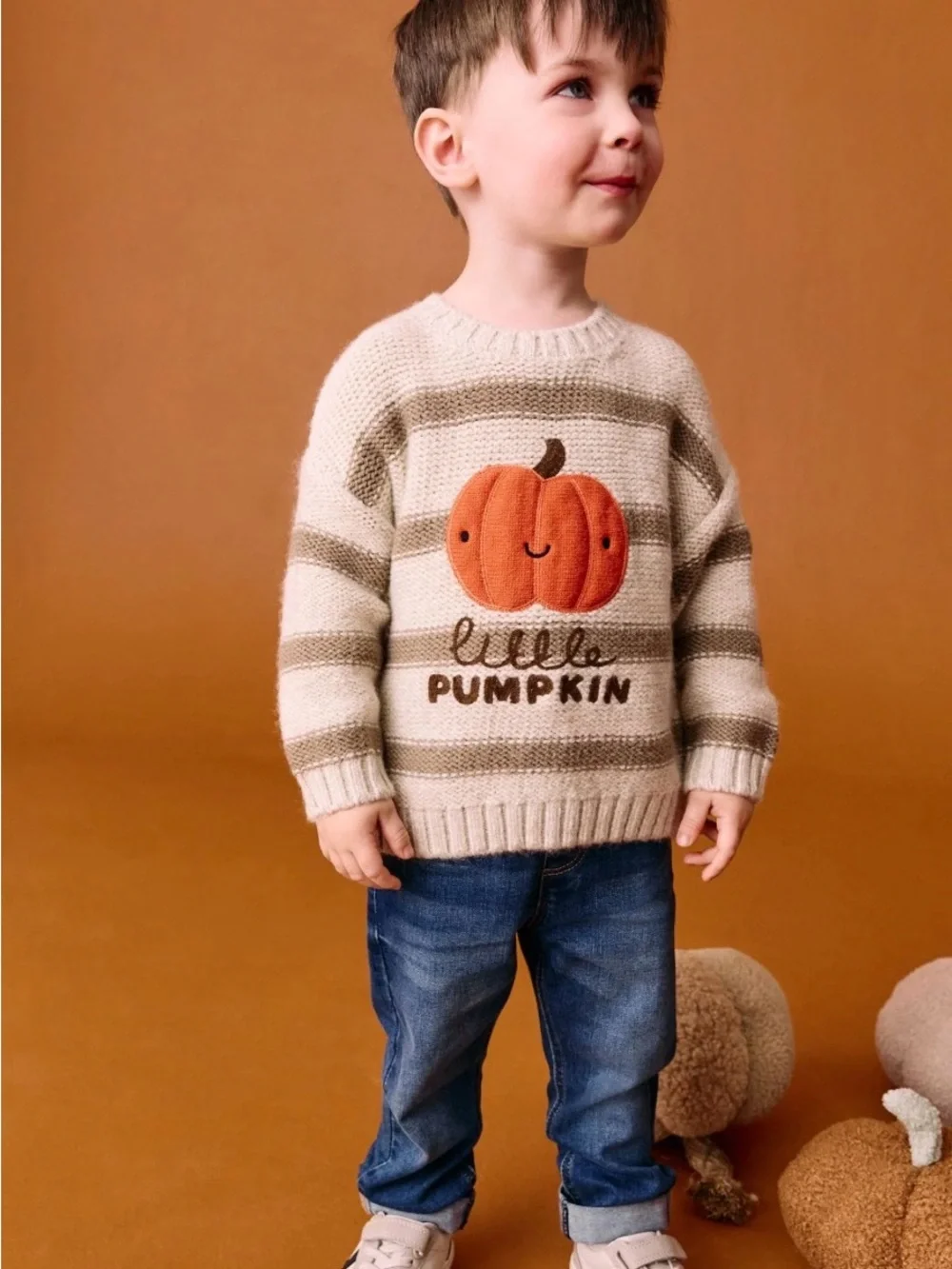NWT NEXT Stripe Pumpkin Knit Sweater Neutral 2-3 YRS, 5-6 YRS, 6-7 YRS 🎃